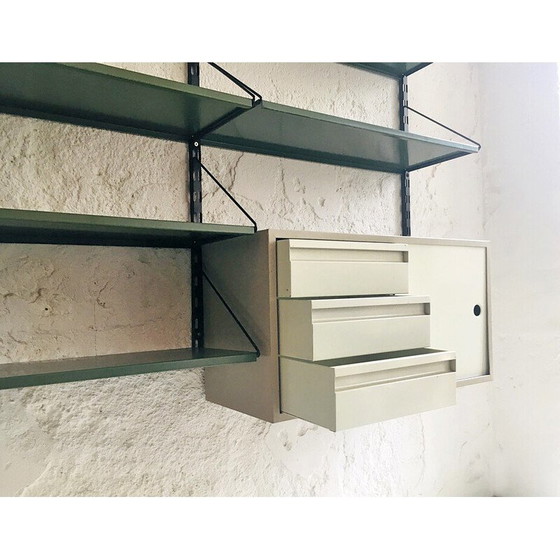 Image 1 of Vintage green and gray metal wall unit by Tjerk Reijenga for Pilastro, 1960