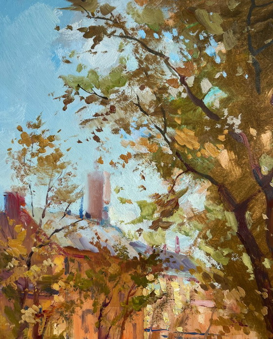 Image 1 of Original Oil Painting City River Landscape City alley with a river