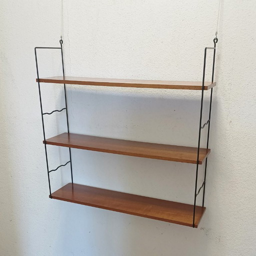 Wandregal aus den fünfziger Jahren mit drei Einlegeböden – wandkast, Metal, Wood (photo 2 of 9)