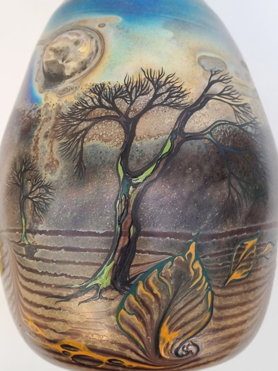 Image 1 of Eisch Studioglas Vase 1991 – Signed – Iridescent – ​​Landscape Decor 18.5cm