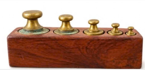 Vecchio set completo di pesi in ottone – decoratieve objecten, Wood, Brass (photo 2 of 5)