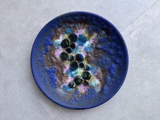 1x Vintage-Wandteller aus blauer Studiokeramik / Wanddekoration – wanddecoratie, Ceramic