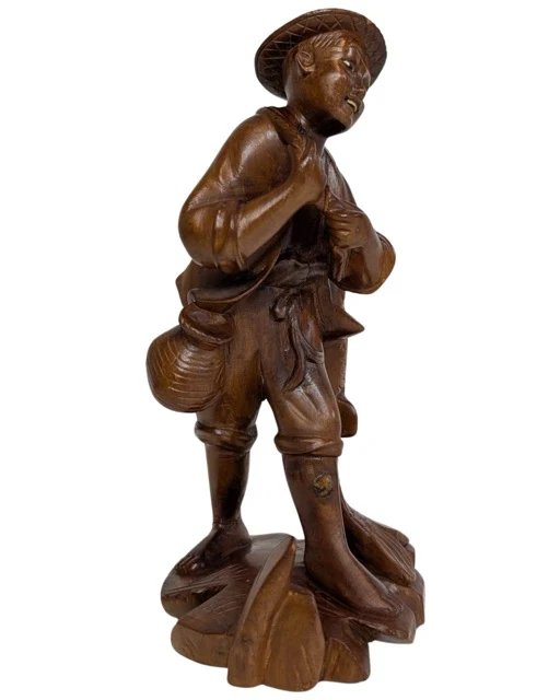 Chinese wooden lucky statue 'the fisherman with carp' – Sculpture (photo 13 of 14)