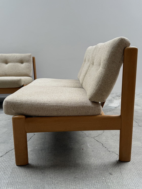 Image 1 of Wilhelm Knoll seating group 3-seater + 2-seater + armchair solid ash wood fabric cream-colored, Germany 1970s