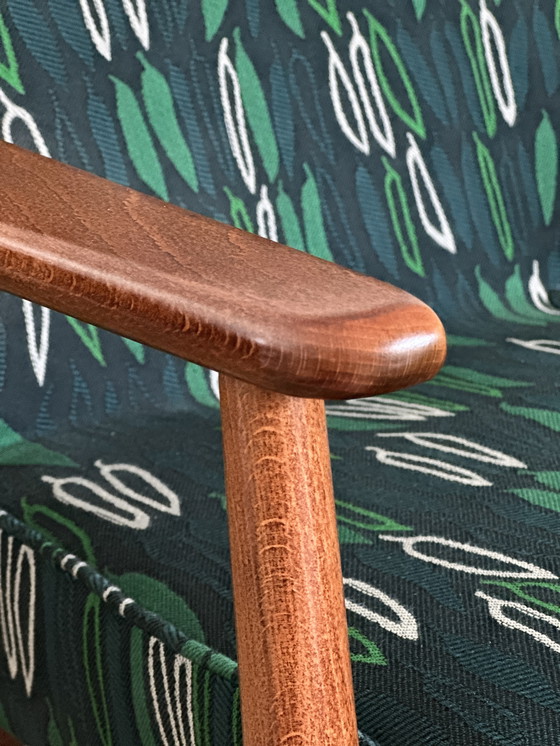 Image 1 of Set middeneeuwse fauteuils, door Juliszu Kędziorek in groen jacquard, jaren 1960