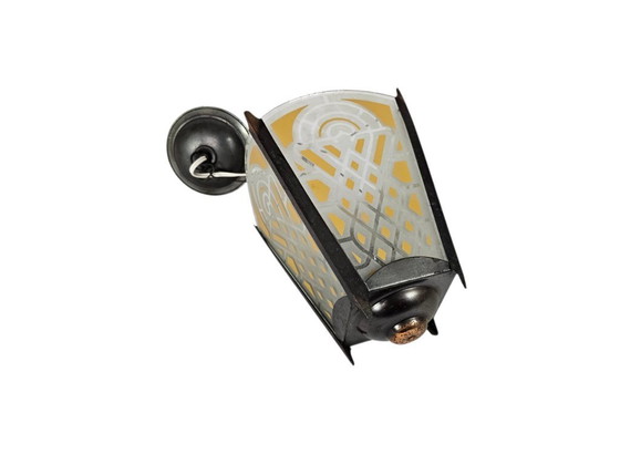 Image 1 of Amsterdams school stijl - lantaarn - hanglamp - glas - messing - 1930's