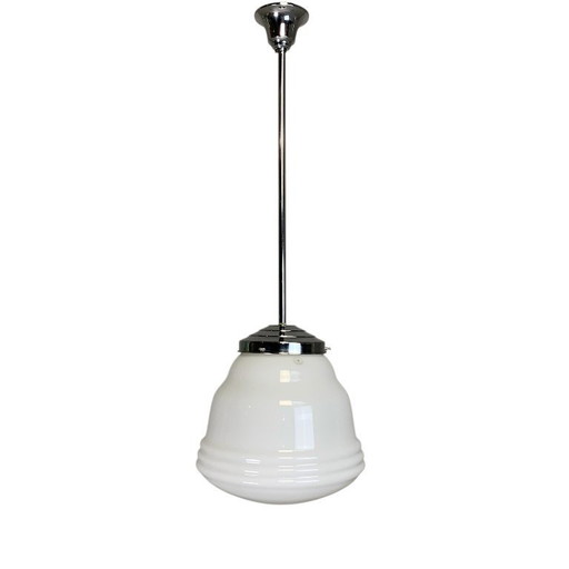 Art-Deco-Pendelleuchte mit opalisierendem Schirm, Val St Lambert, 1930er Jahre