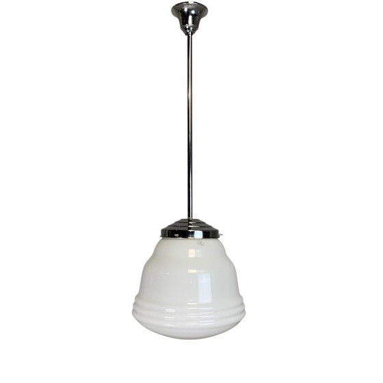 Image 1 of Art Deco hanglamp met opaline kap, Val St Lambert, jaren 30