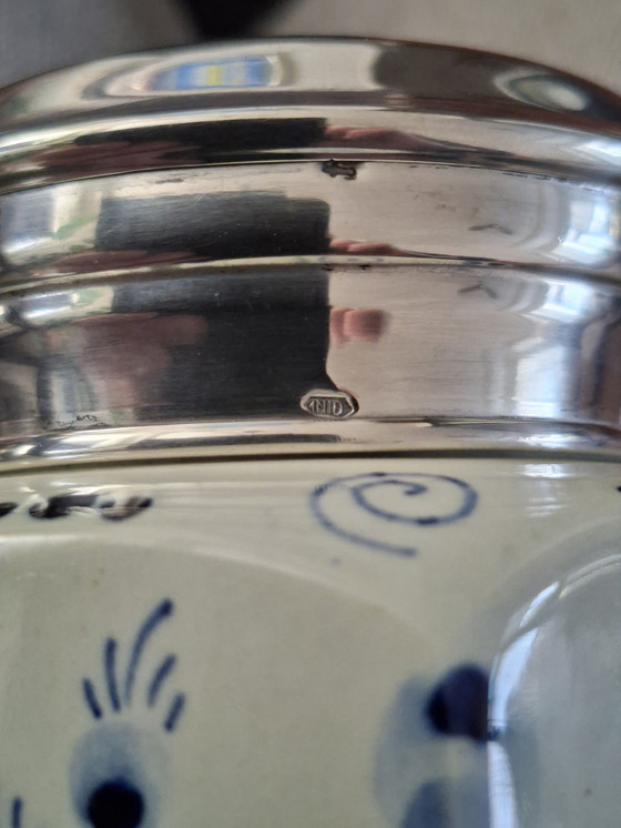 Image 1 of Vintage Delfts stijl potje met zilveren deksel