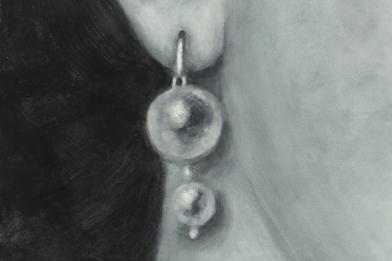 Image 1 of Evelyne Baget, Gemäldedetail eines Porträts einer jungen Frau. Zeitgenössisch.