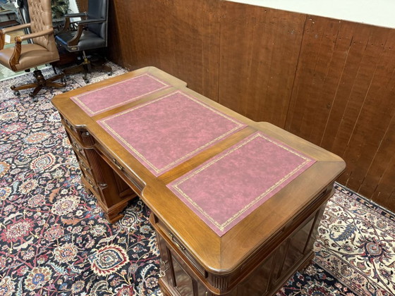 Classic English Desk Partnerdesk Red Leather – Wood (photo 17 of 19)