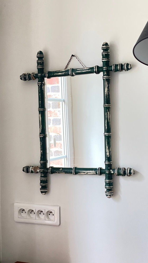 Image 1 of Specchio antico chiamato bambù patinato vintage Francia