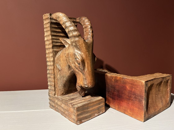 Image 1 of Handmade vintage wooden bookends, bucks