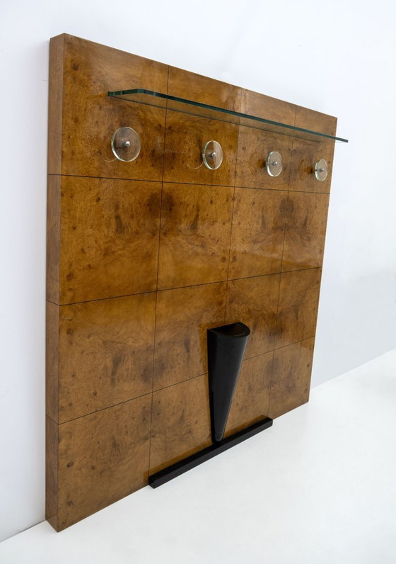 Image 1 of Perchero Art Déco italiano de nogal y cristal, atribuido a Pier Luigi Colli, década de 1930