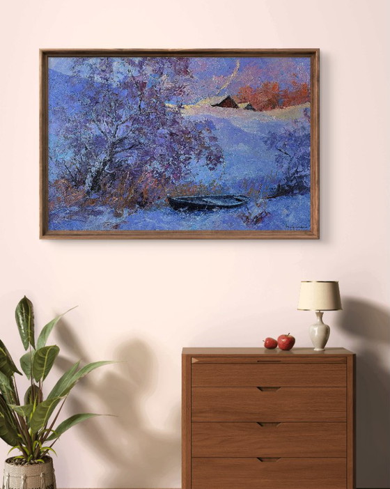 Original Oil Painting Winter Landscape Countryside Frosty Morning – Paintings & Drawings, Canvas (photo 3 of 7)