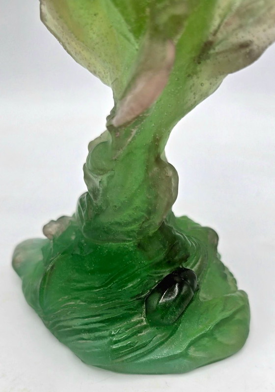 Image 1 of Daum - soliflore vase in crystal and green glass paste with vegetal decoration