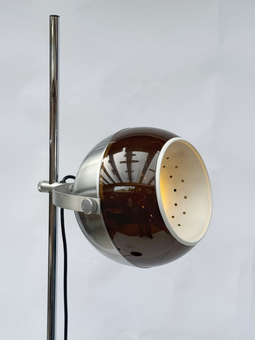 Vintage Dijkstra Stehlampe mit Kugelform, brauner Acrylglas-Schirm | Niederländisches Design der 1970er Jahre