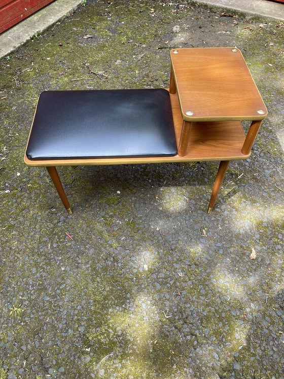 Vintage Teak Telephone Bench Unit with Vinyl Seat, 1960s – Benches (photo 3 of 5)