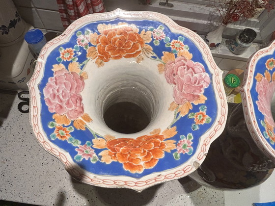 Image 1 of Japanese Hizen Shinpo porcelain maker's mark set of two vases 