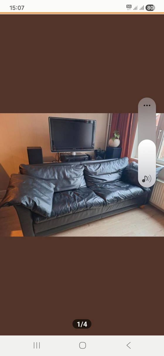 Image 1 of Divano Touché in pelle nera, spazioso due posti