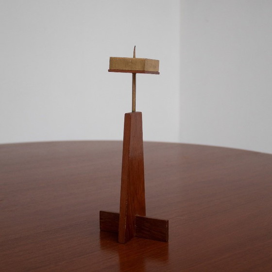 Image 1 of Skandinavische Kerzenhalter aus Teak und Messing, Mid-Century Design