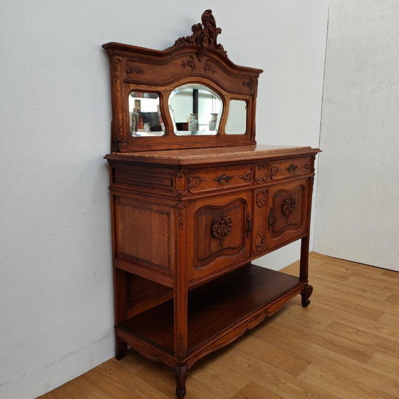 Credenza antica vintage, comò, credenza con vetrina con piano in marmo – Credenze con vetrina, Legno (photo 9 of 18)