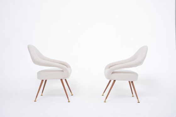 Image 1 of Pair of Rare Italian Mid-Century Lounge Chairs in the style of Model DU 55 P by Gastone Rinaldi