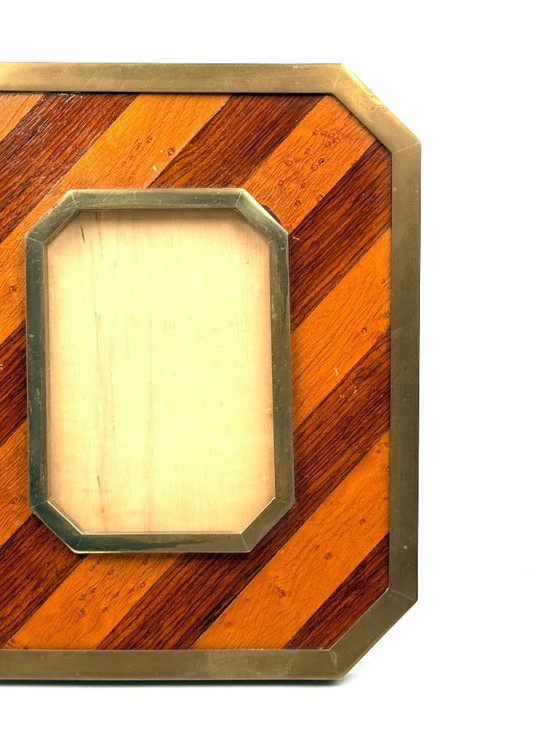Image 1 of Marco de fotos moderno de mediados de siglo en latón y madera – Al estilo de Gabriella Crespi, Italia, década de 1970