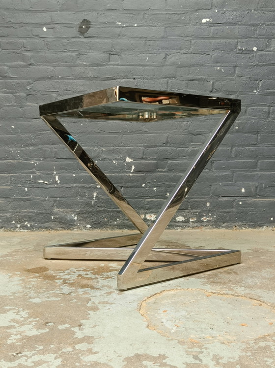 Tavolo quadrato danese dal design postmoderno in cromo e vetro, nello stile di Gebra. – Tavolini, Glass (photo 7 of 15)