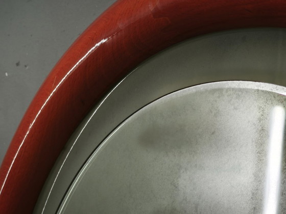 Italian Space Age Illuminated Round Wall Mirror, 1970s – Wood (photo 10 of 12)