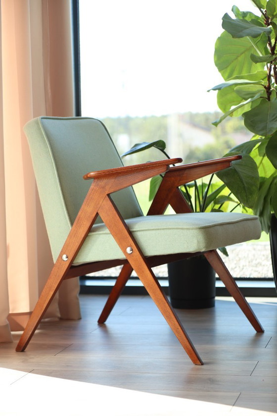 Image 1 of Vintage Armchair Mint Green Wool Mid Century Modern Design