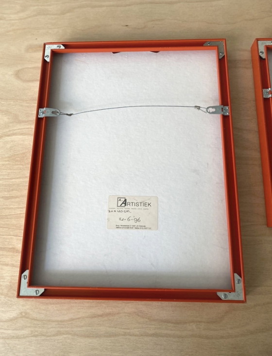 Image 1 of Dos marcos naranjas con impresión offset, dibujos de Miffy de 1996