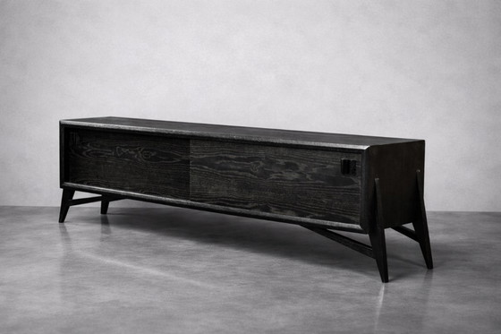 Image 1 of Vintage Mid-Century Scandinavian Modern Dark Oak Sideboard with Wooden Handles, 1960s