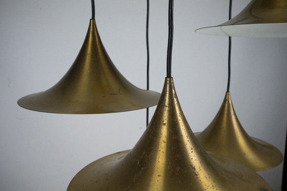 Image 1 of Fog & Morup, Midcentury Brass Pendant with Five Pendant Drops. Danmark, 1960s