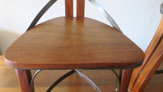 Image 1 of Brutalistische 6 Stühle und Esstisch aus Teakholz und patiniertem Stahl, 1960er Jahre