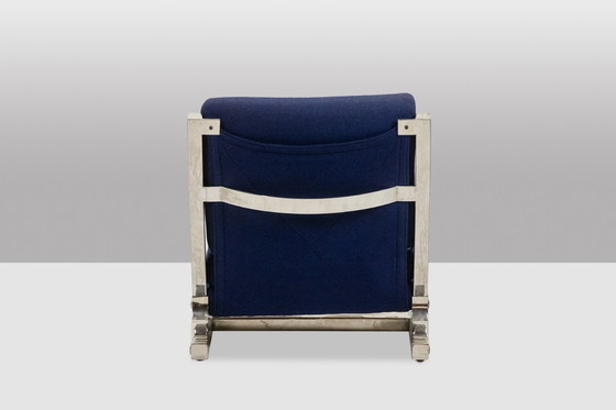Image 1 of Valérian Rybar Pair of armchairs and pouf in chromed steel. 1970s