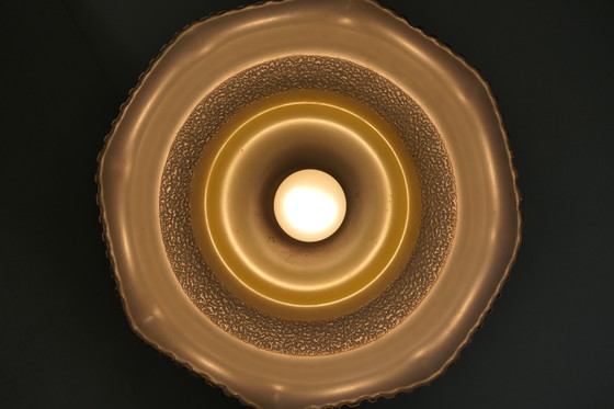 Image 1 of Schitterend Geel Gedecoreerd Glazen Hanglampje Met Authentieke Bakelieten Fitting