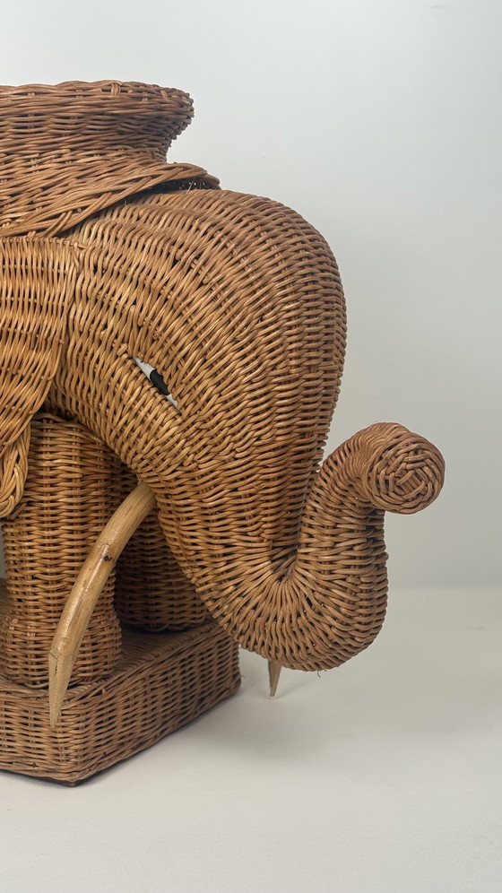 Image 1 of Original vintage rattan elephant plant/side table tray