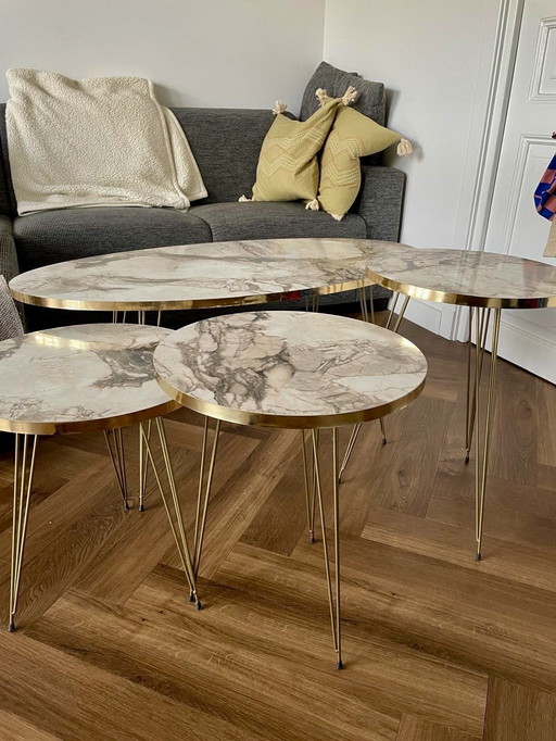 Marble white and gold coffee table set