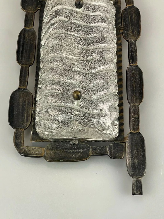 Image 1 of 60s 70s Brutalist Applique murale fer & verre Wall Lamp 60s 70s