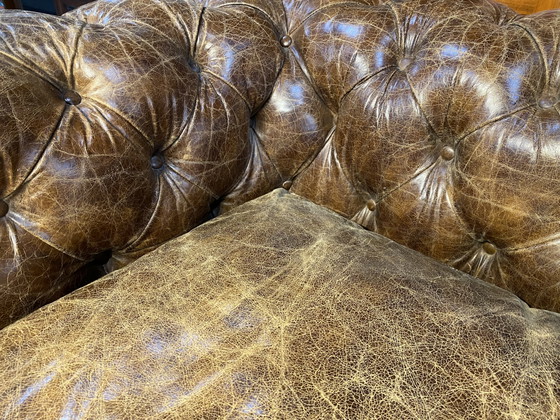 Prachtige Stoere Engelse Chesterfield Bank Sigaren Cognac Leer – Winchester, Banken, Leather, Wood (photo 5 of 7)