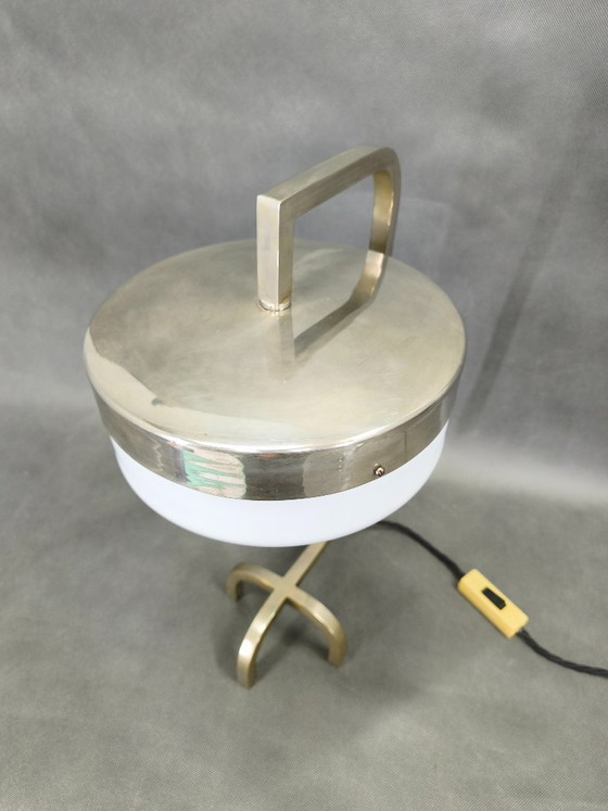 Image 1 of Rare Bauhaus Nickel Table Lamp with Glass Diffuser, 1930s