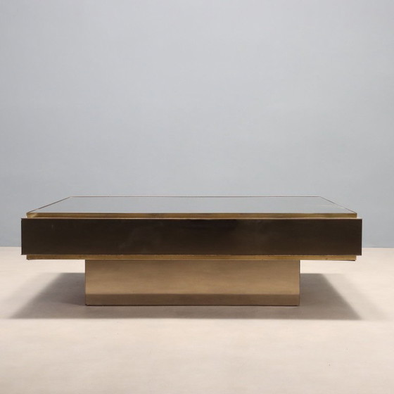 Image 1 of 1980s Smoked Glass and Brass Coffee Table