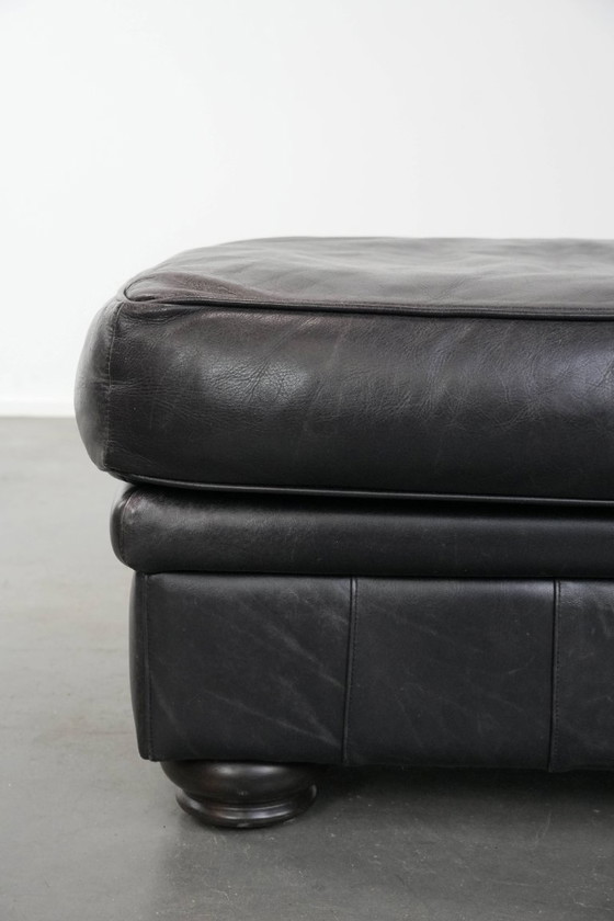 Image 1 of Large and timeless black stool made of cowhide in English style