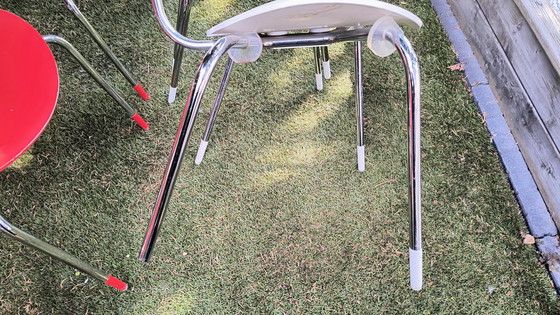 Image 1 of Set di 6 sedie originali Elmar Flötotto Mosquito - rosso e bianco (2003)