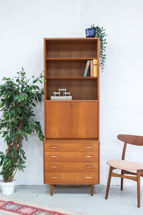 Image 1 of Poul Hundevad libreria segretaria a ripiani alti vintage in teak