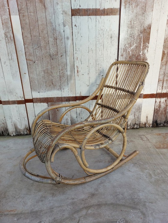 Image 1 of Originele Rohe Noordwolde rotan schommelstoel – jaren 50/60