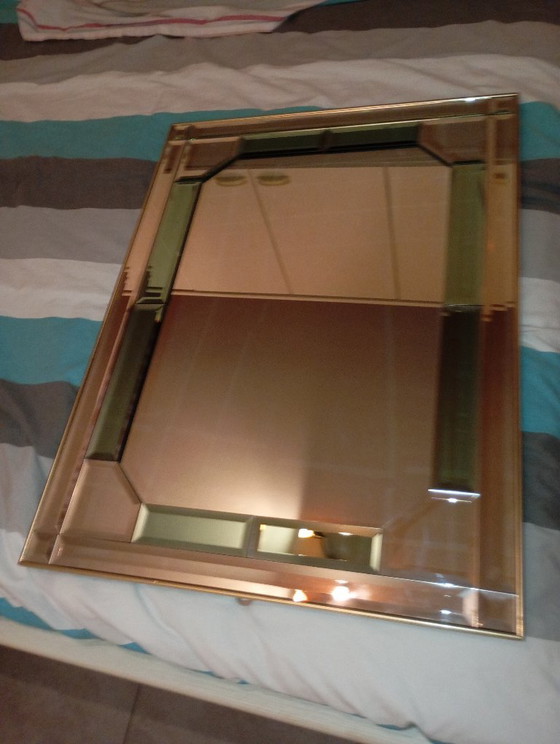 Miroir Art Déco avec cadre doré et verre biseauté, Métal, Art Deco (photo 5 sur 5)
