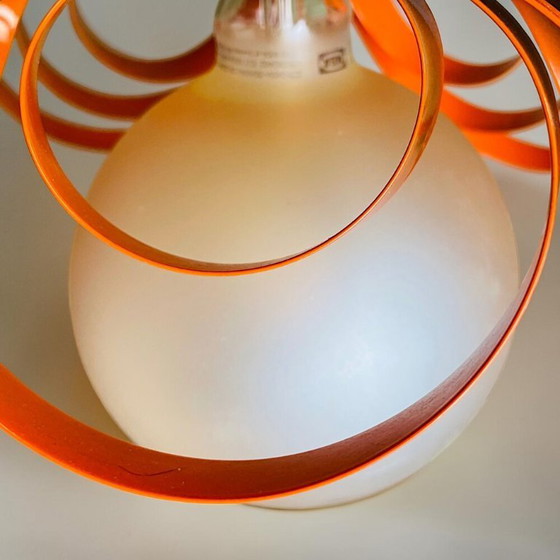 Image 1 of French Modern Orange Metal Ribbon Hanging Lamp, 2000s