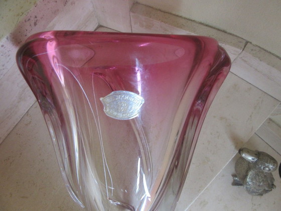 Image 1 of VAL ST LAMBERT (Belgium) Tall & Very Heavy Swirl Vase. 8 kg ! modernist , MCM, original label 